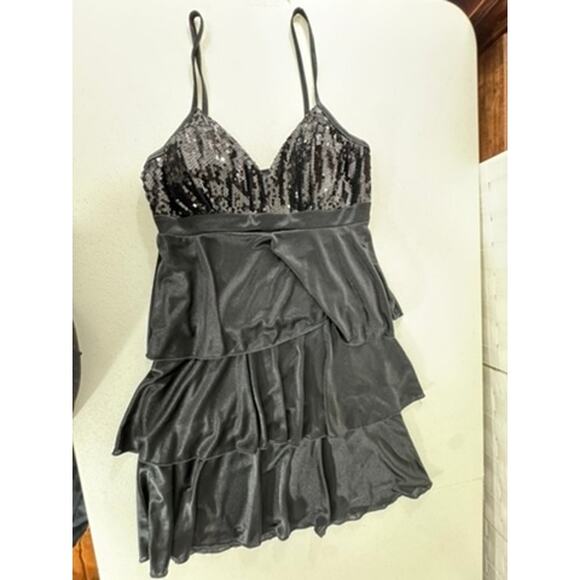 "BCX" Black BabyDoll Sequined Dress Goth Dark Fairy Sexy Y2K Hoco SZ M USA Made - Picture 5 of 12